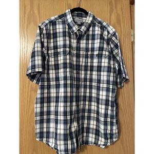 Carhartt Mens XL Blue Plaid Relaxed Fit Short Sleeve Button Up Shirt PREOWNED
